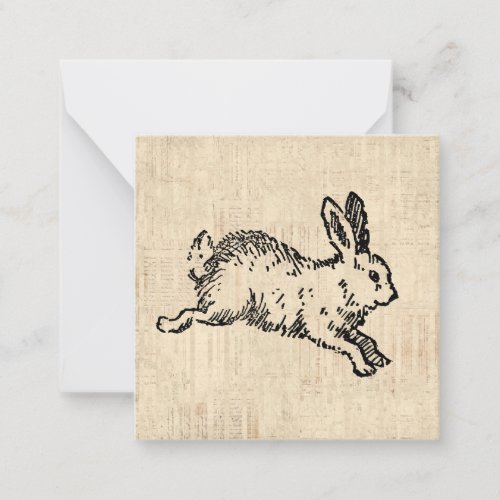 Cute Bunny Rabbit Vintage Illustration Script Art Note Card