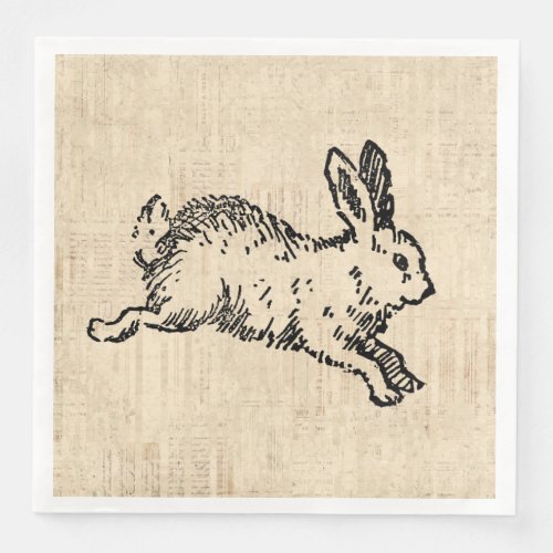 Cute Bunny Rabbit Vintage Illustration Script Art Paper Dinner Napkins