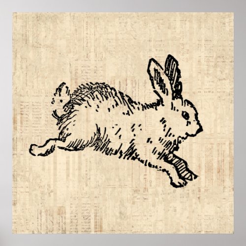 Cute Bunny Rabbit Vintage Illustration Script Art Poster