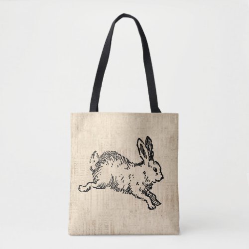 Cute Bunny Rabbit Vintage Illustration Script Art Tote Bag