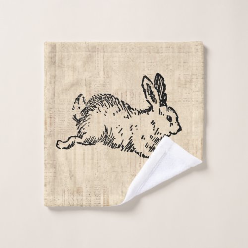 Cute Bunny Rabbit Vintage Illustration Script Art Wash Cloth