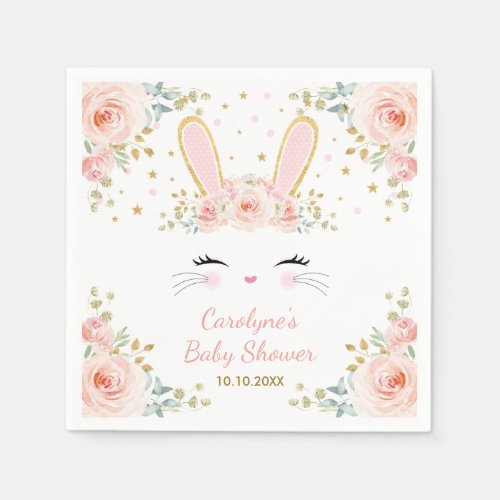 Cute Bunny Rabbit Watercolor Blush Roses Party Napkins