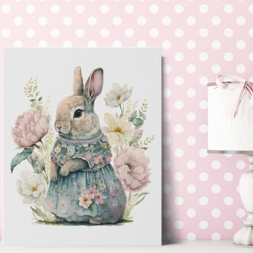 Cute Bunny Rabbit Watercolor Faux Canvas Print