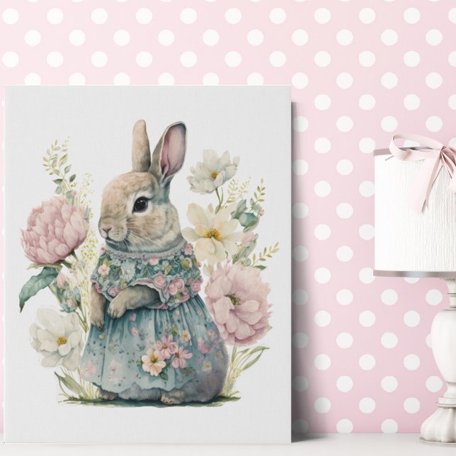 Cute Bunny Rabbit Watercolor Faux Canvas Print (Creator Uploaded)