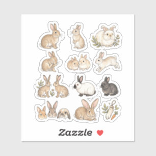 Cute Bunny Rabbit Watercolor Set Soft Cottagecore Sticker