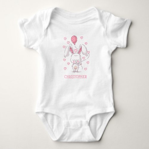 Cute bunny rabbit with balloon and hearts gift baby bodysuit