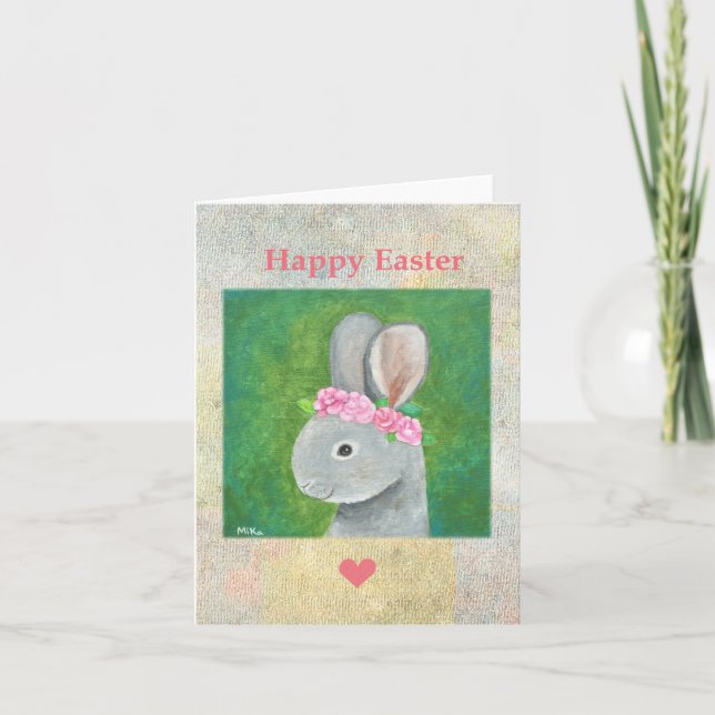 Cute Bunny Rabbit with Flower Crown Pretty Easter Card (Front)