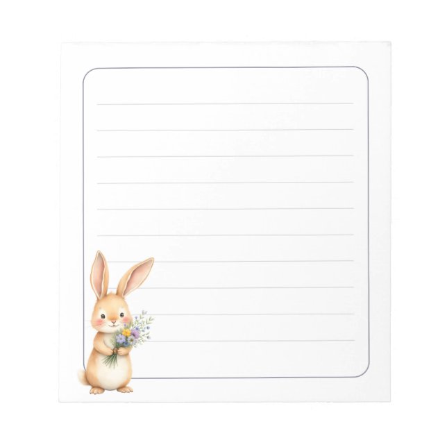 Cute Bunny Rabbit with Flowers Lined 5.5 x 6 Notepad (Front)