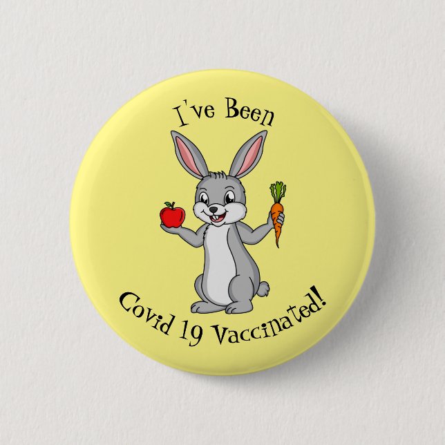 Cute bunny rabbit with vegetables cartoon button (Front)