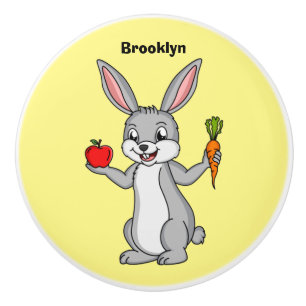 Cute bunny rabbit with vegetables cartoon ceramic knob