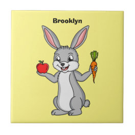 Cute bunny rabbit with vegetables cartoon ceramic tile