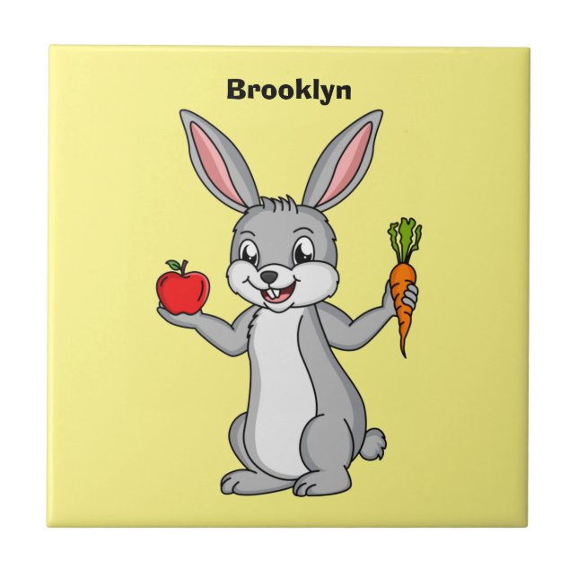 Cute bunny rabbit with vegetables cartoon  ceramic tile (Front)