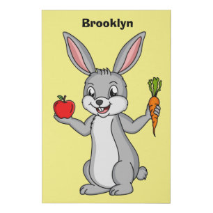 Cute bunny rabbit with vegetables cartoon faux canvas print