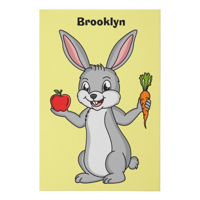 Cute bunny rabbit with vegetables cartoon  faux canvas print (Front)