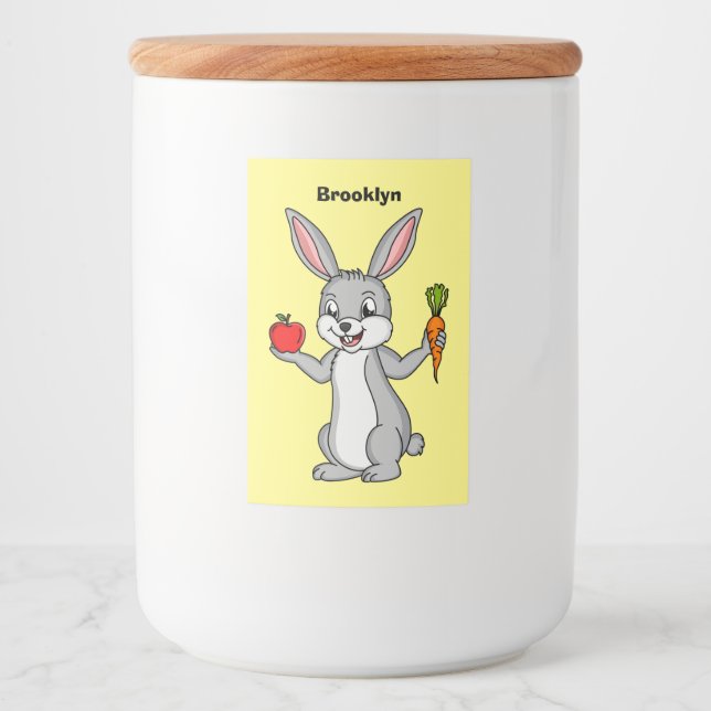 Cute bunny rabbit with vegetables cartoon food label (Front)