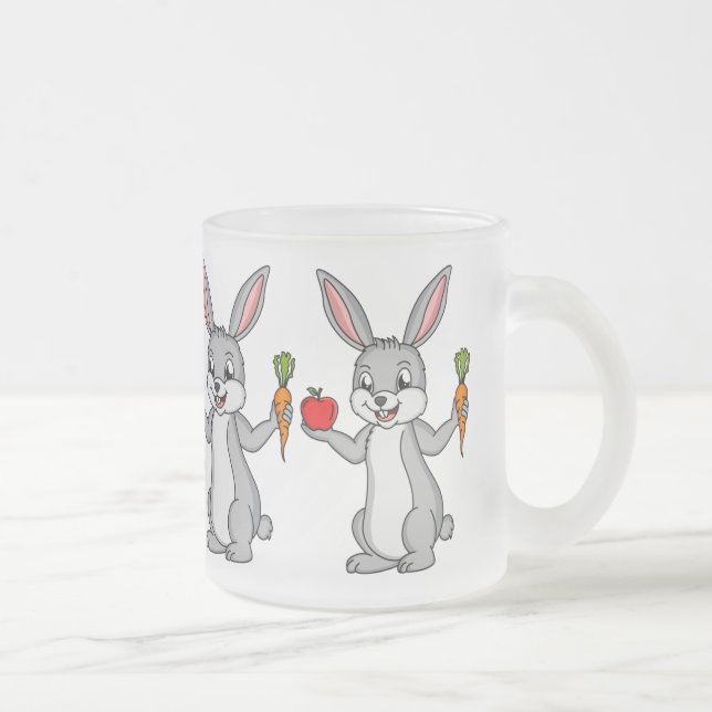 Cute bunny rabbit with vegetables cartoon  frosted glass coffee mug (Right)