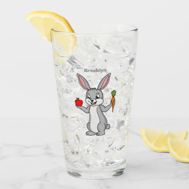 Cute bunny rabbit with vegetables cartoon glass (Front Ice)