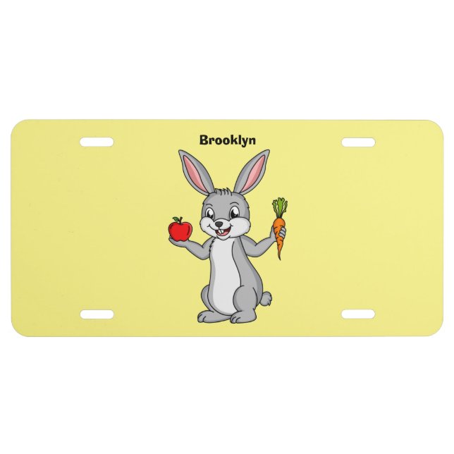 Cute bunny rabbit with vegetables cartoon license plate (Front)