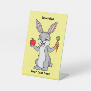 Cute bunny rabbit with vegetables cartoon pedestal sign