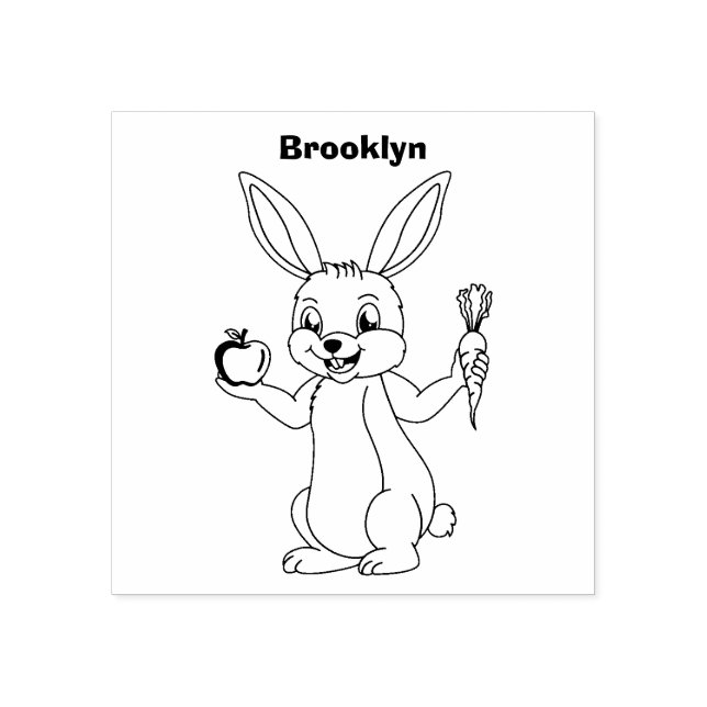 Cute bunny rabbit with vegetables cartoon rubber stamp (Imprint)