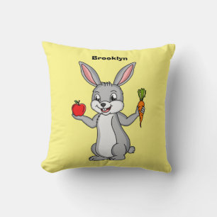Cute bunny rabbit with vegetables cartoon throw pillow