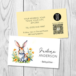 Cute Bunny Rabbit with warm colors babysitter Business Card