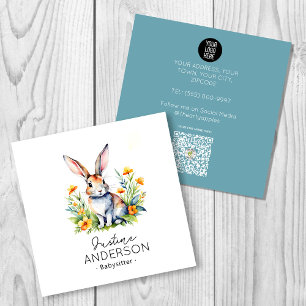 Cute Bunny Rabbit with warm colors babysitter Square Business Card