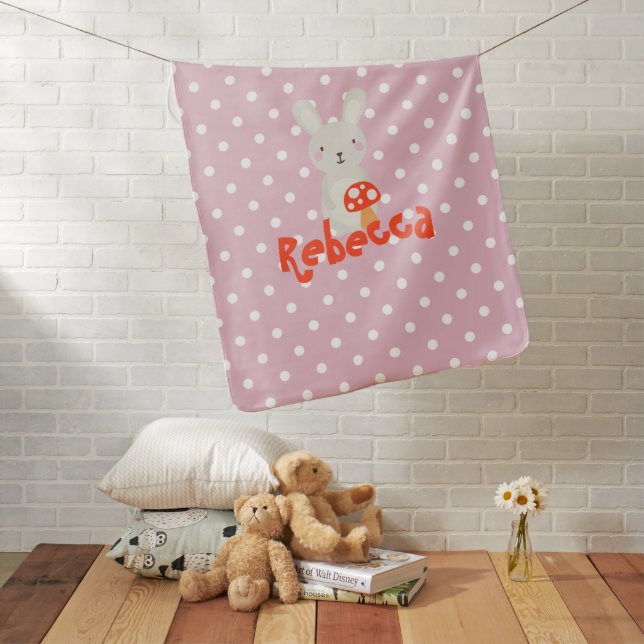 Cute Bunny Rabbit Woodland Animals Name Pink  Baby Blanket (In Situ)