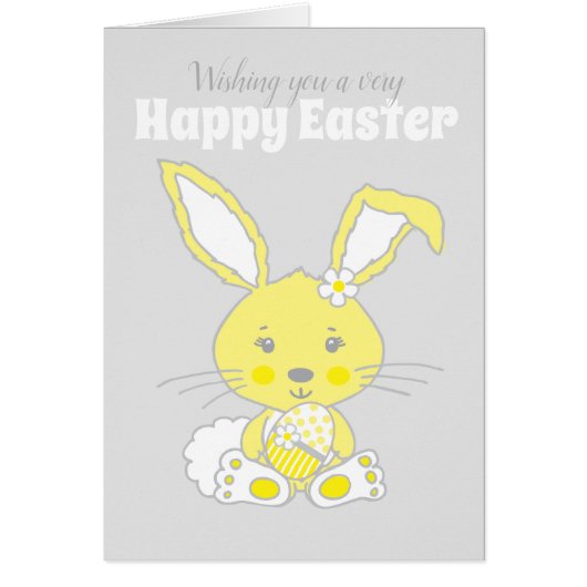 Cute bunny rabbit yellow and grey Easter card (Front)