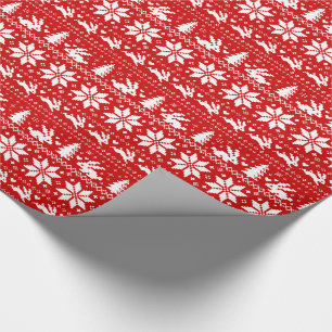 Cute Bunny Rabbits Christmas Holiday Pattern Red Wrapping Paper