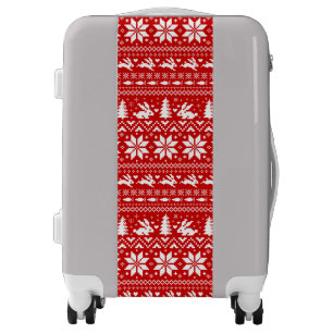 Cute Bunny Rabbits Christmas Holiday Red Pattern Luggage