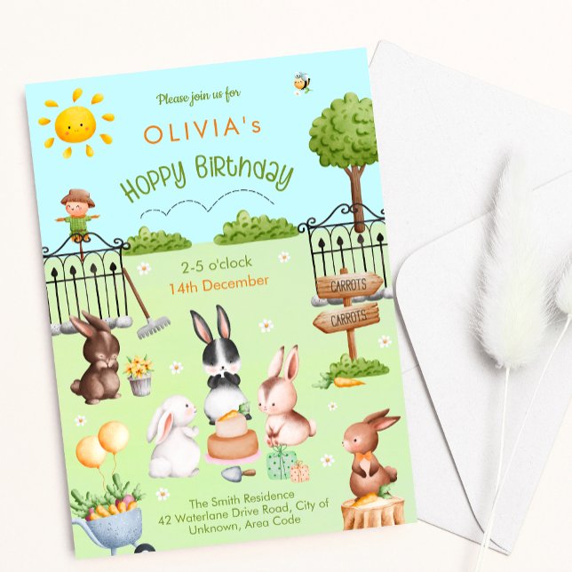Cute Bunny Rabbits Kids Birthday  Invitation (Creator Uploaded)