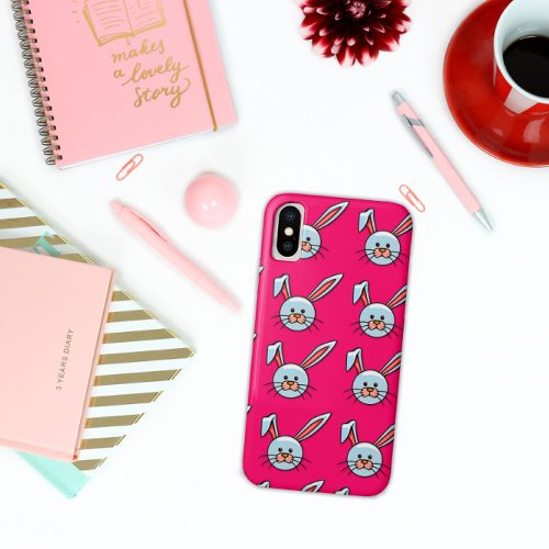 Cute Bunny Rabbits on Pink iPhone X Case