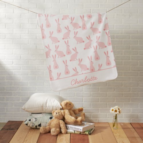 Cute Bunny Rabbits Pink Personalized Baby Blanket