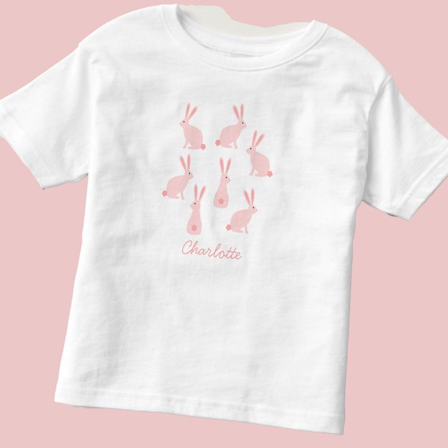 Cute Bunny Rabbits Pink Personalized Toddler T-shirt (Cute bunny rabbit personalized t-shirt)
