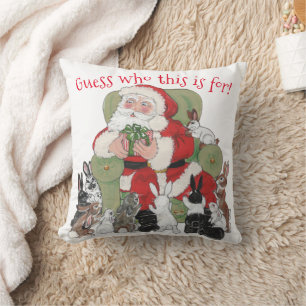 Cute Bunny Rabbits & Santa Christmas Decor Funny Throw Pillow