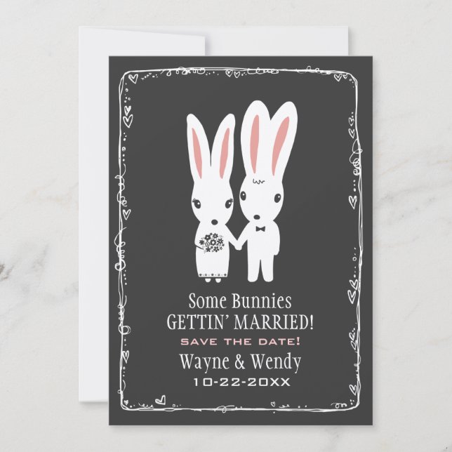 Cute Bunny Rabbits Wedding Save the Date Grey (Front)