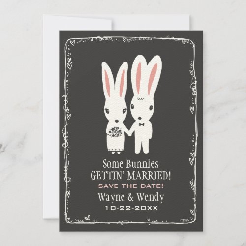 Cute Bunny Rabbits Wedding Save the Date Grey