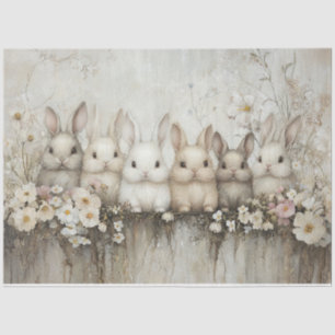 Cute Bunny Rabbits Wildflowers Decoupage Tissue Paper