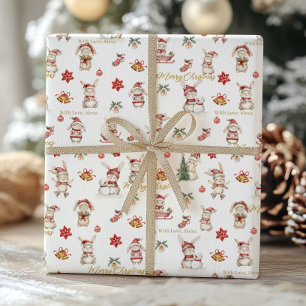 Cute Bunny Rabbits Winter Wonderland Personalized Wrapping Paper