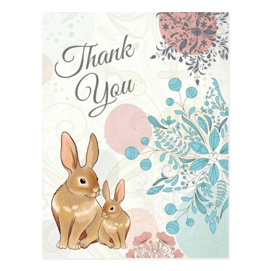 Cute Bunny Rabbits with Flowers Spring Thank You Postcard | Zazzle.com