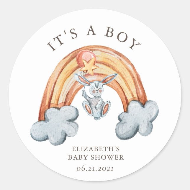 Cute Bunny Rainbow It's a Boy Sticker (Front)