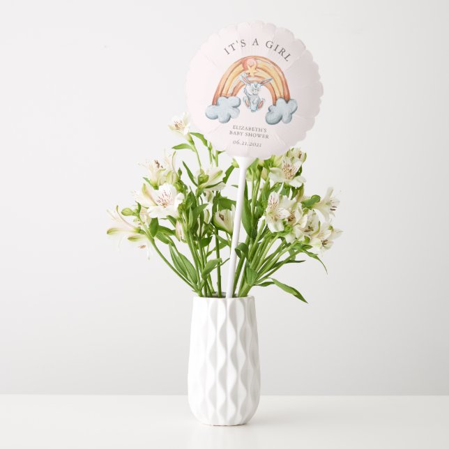 Cute Bunny Rainbow It's a Girl Baby Shower Balloon (Vase)