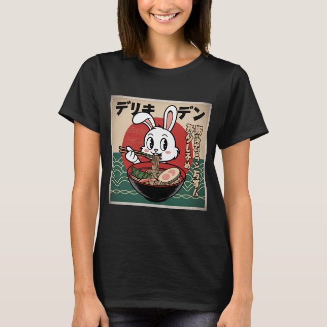 Cute Bunny Ramen Lover Japanese Noodles Manga Art T-Shirt (Front)