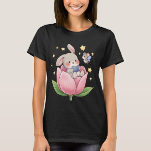 Cute Bunny Reading Book in Pink Flower with Fairy  T-Shirt
