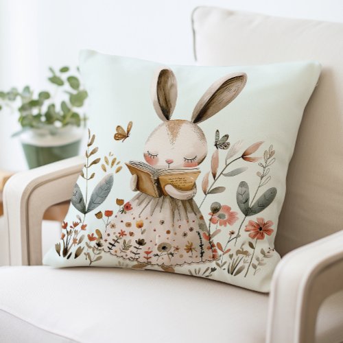 Cute Bunny Reading Pillow Cute Animal Throw Pillow