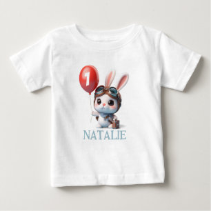 Cute Bunny Red Balloon 1st Birthday Rabbit Baby T-Shirt