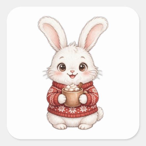 Cute Bunny Red Christmas Sweater Hot Cocoa Sticker
