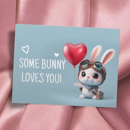 Cute Bunny Red Heart Balloon Rabbit Valentines Day Postcard