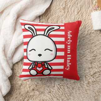 Cute Bunny Red Striped Throw Pillow